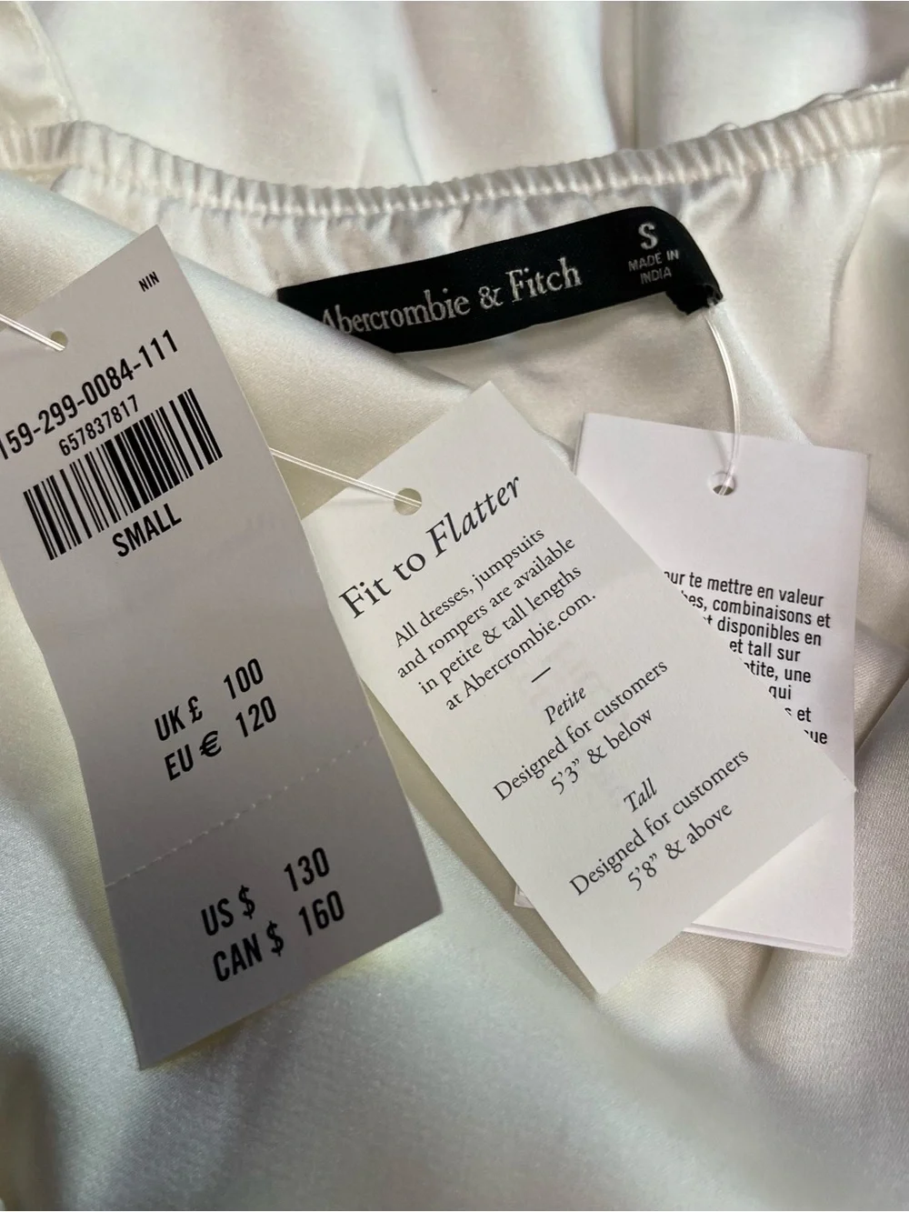 NWT Abercrombie & Fitch White Satin Draped Skirt Maxi Dress S
